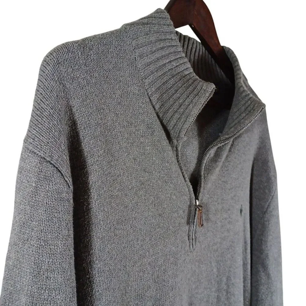 Polo Ralph Lauren XXL Men’s Quarter Zip Sweater Gray Pony Logo Pullover Cotton